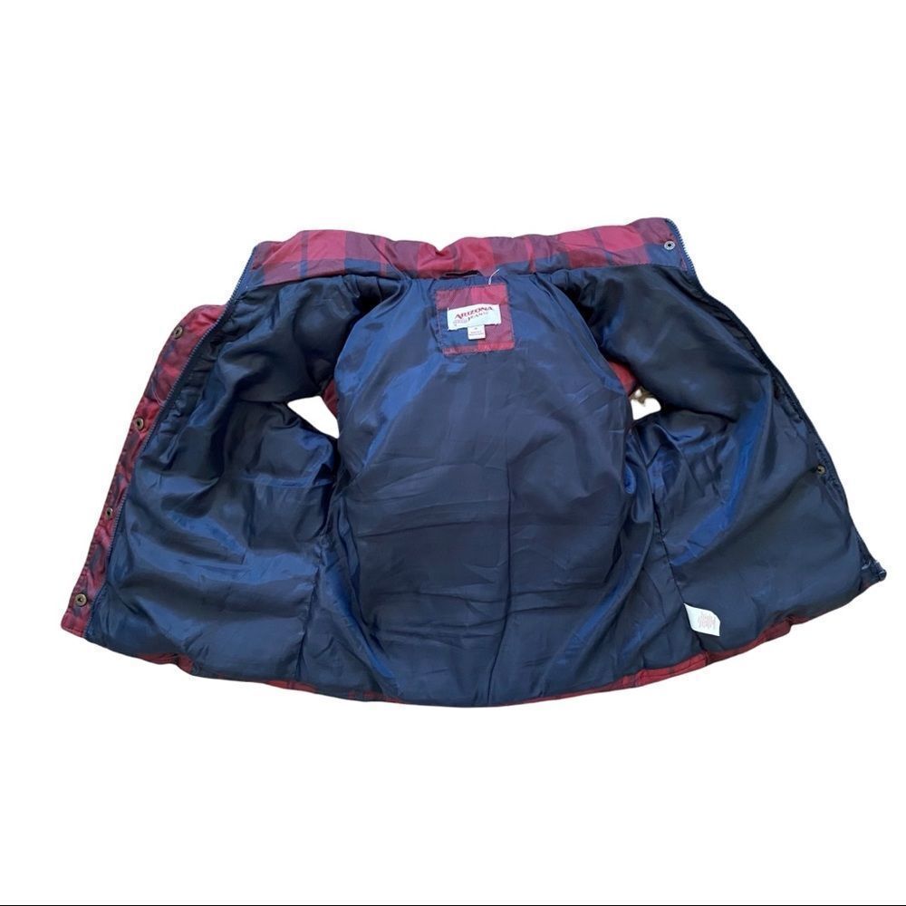 Arizona Jean Co. Buffalo Plaid Faux Fur Hooded Puffer Vest Blue & Red Sz Medium - Picture 6 of 8